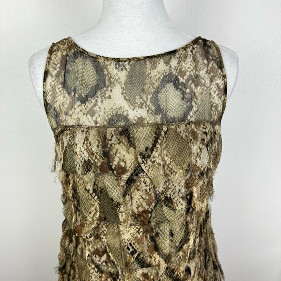 Worth | Petites Tan & Brown Snakeskin Reptile Tiered Frayed Silk Sheath Dress - Picture 3 of 8